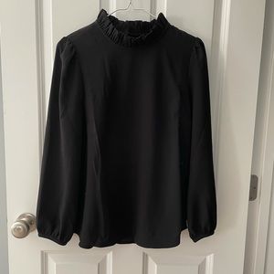 J.Crew Black Ruffle Neck Blouse